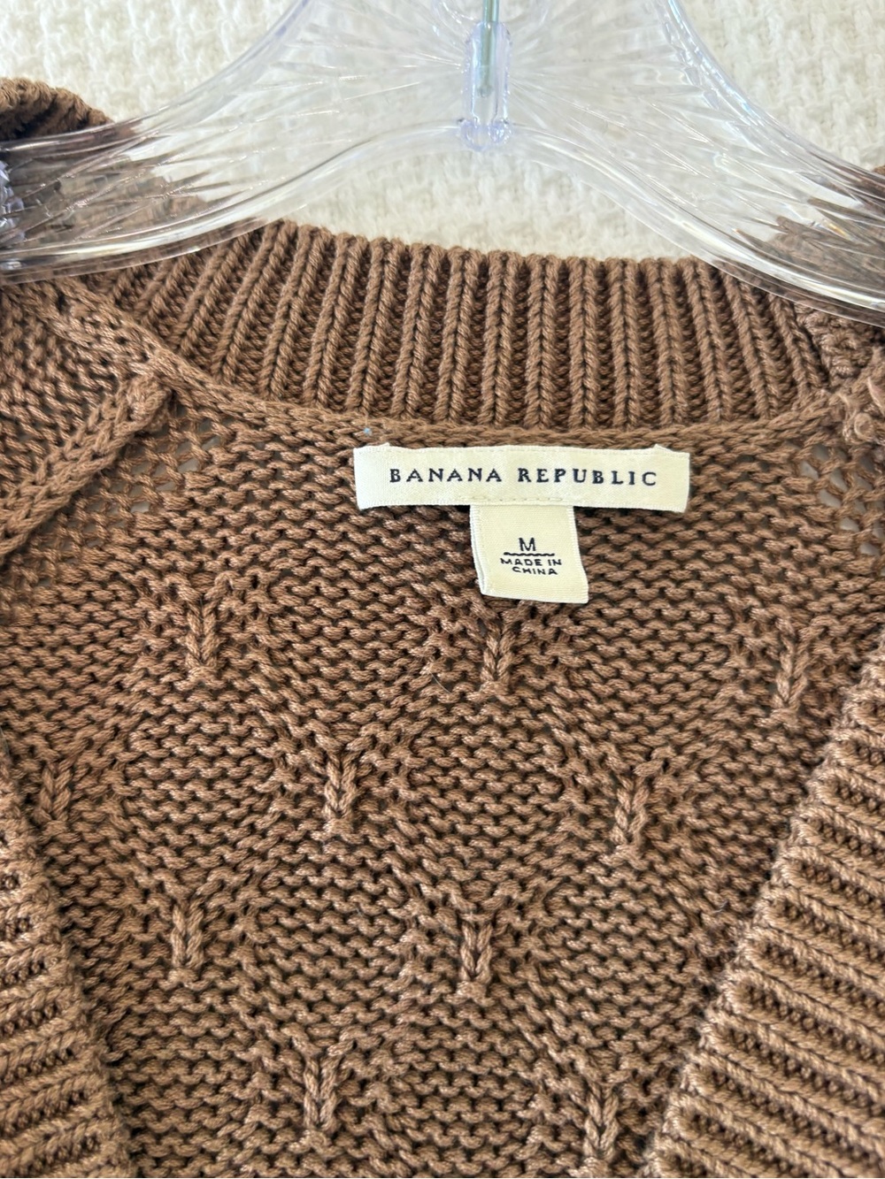 Banana Republic Brown Short-Sleeve Cable Knit Cardigan 100% Cotton Size M - Picture 3 of 5